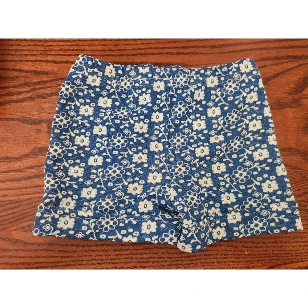 Vintage Carters‎ Belted Girls Blue White Floral Shorts Size 4T Retro